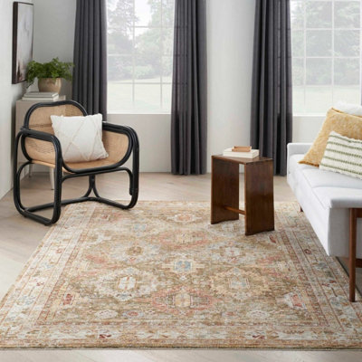 Green Traditional Bordered Geometric Easy to clean Rug for Dining Room Bed Room and Living Room-160cm X 234cm