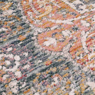 Green Traditional Easy to Clean Abstract Floral Rug For Dining Room-120cm X 170cm