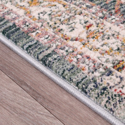 Green Traditional Easy to Clean Abstract Floral Rug For Dining Room-160cm X 220cm