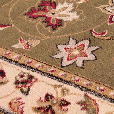 Green Traditional Easy to Clean Floral Bordered Rug For Dining Room-160cm X 230cm