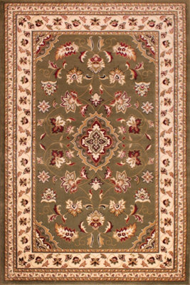 Green Traditional Easy to Clean Floral Bordered Rug For Dining Room-160cm X 230cm