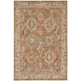 Green Traditional Rug, Bordered Geometric Anti-Shed Rug, 5mm Thickness Abstract Luxurious Rug for Bedroom-119cm X 180cm