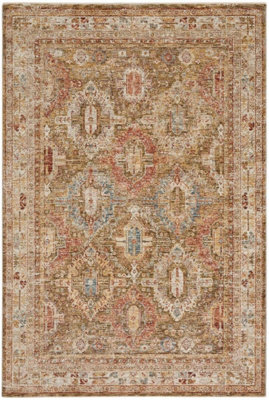 Green Traditional Rug, Bordered Geometric Anti-Shed Rug, 5mm Thickness Abstract Luxurious Rug for Bedroom-69cm X 310cm (Runner)