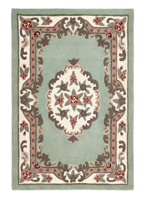 Green Traditional Wool Rug, Handmade Rug with 25mm Thickness, Green Floral Rug for Bedroom, & Living Room-120cm (Circle)