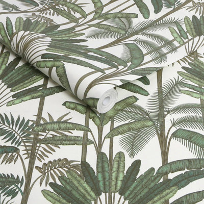 Green Tropical Leaf Vinyl Wallpaper Jungle Palm Tree Botanical Modern Wall