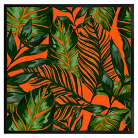 Green tropical leaves on orange (Picutre Frame) / 20x20" / Oak