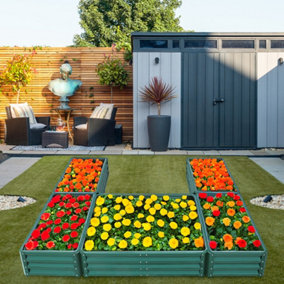 Green U-shaped Five-grid Metal Raised Bed Galvanized Raised Planter Box Outdoor Raised Bed Kit Garden Raised Flower Bed