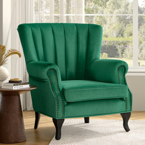 Green Velvet Channel Occasional Armchair Sofa Chair