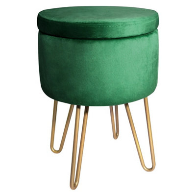 Green Velvet Dressing Table Stool, Round Vanity Stool with Storange for ...
