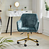 Green Velvet Swivel Home Office Chair Desk Chair with Flared Arms