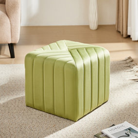 Green Velvet Upholstered Ottoman Footstool W 440 x D 440 x H 380 mm