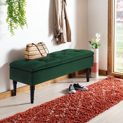 Green Velvet Upholstered Storage Ottoman Bench Bed End Bench with