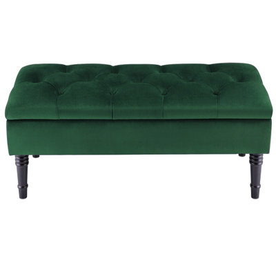 Green Velvet Upholstered Storage Ottoman Bench Bed End Bench with Rubberwood Legs W 1020 x D 410 x H 430 mm