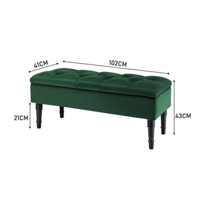 Green Velvet Upholstered Storage Ottoman Bench Bed End Bench with Rubberwood Legs W 1020 x D 410 x H 430 mm