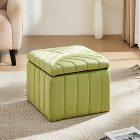 Green Velvet Upholstered Storage Ottoman Footstool W 460 x D 460 x H 360 mm