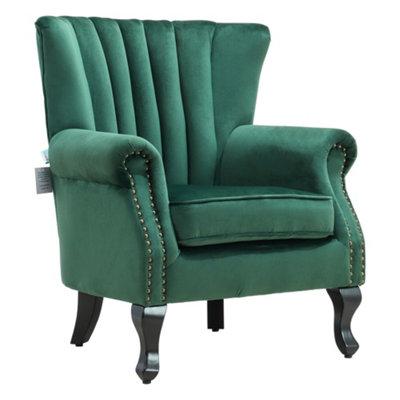 Green Velvet Wing Back Armchair Upholstered Sofa Chair Vintage