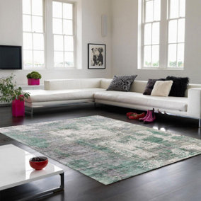 Green Viscose  Abstract Handmade , Luxurious , Modern Rug for Living Room, Bedroom - 120cm X 170cm