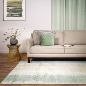 Green Viscose Easy to clean Abstract Handmade , Luxurious , Modern Rug for Living Room, Bedroom - 120cm X 170cm