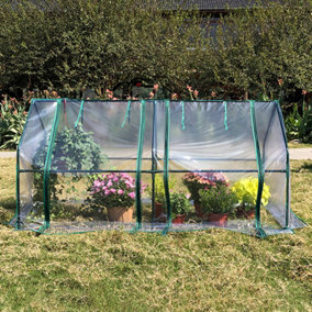Green Waterproof PVC Plastic Cover Metal Hobby Greenhouse with Window Opening