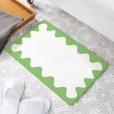 Green Wavy Frame Stone Non Slip Bath Mat | DIY at B&Q