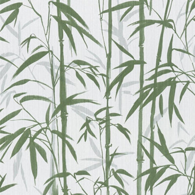 Green White Bamboo Wallpaper Jungle Tropical Textured Vinyl