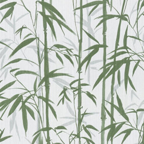 Green White Bamboo Wallpaper Jungle Tropical Textured Vinyl