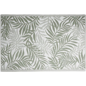 Green & White Leaves Outdoor Rug Camping Floor Mat Picnic Blanket 90 x 180cm