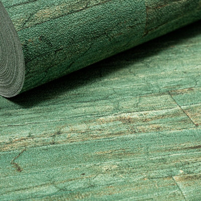 Green Wood Effect Wallpaper Thick Textured Paste The Wall Vinyl