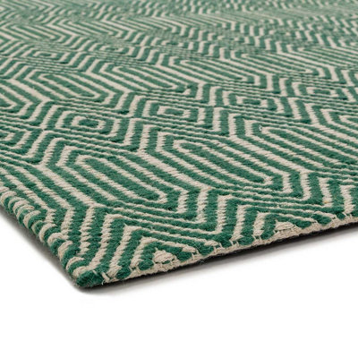 Green Wool Geometric Luxurious Modern Wool Handmade Rug for Living Room and Bedroom-200cm X 300cm
