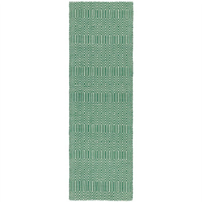 Green Wool Geometric Luxurious Modern Wool Handmade Rug for Living Room and Bedroom-66 X 200cm (Runner)