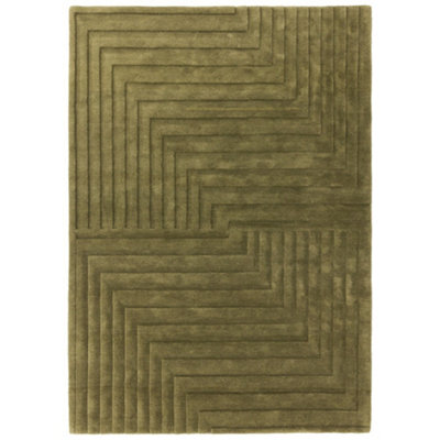 Green Wool Handmade Luxurious Modern Optical/ (3D) Rug For Living Room and Bedroom-120cm X 170cm