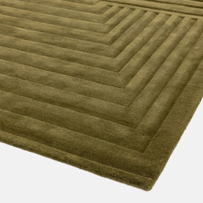 Green Wool Handmade Luxurious Modern Optical/ (3D) Rug For Living Room and Bedroom-120cm X 170cm
