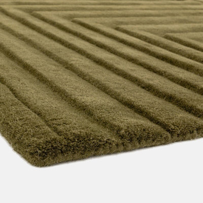 Green Wool Handmade Luxurious Modern Optical/ (3D) Rug For Living Room and Bedroom-120cm X 170cm
