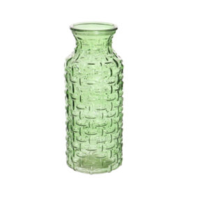 Green Woven Embossed Pattern Flower Vase.  Height 25 cm