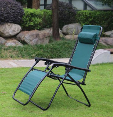 Green Zero Gravity Garden Reclining Chair Sun Lounger Recliner Outdoors