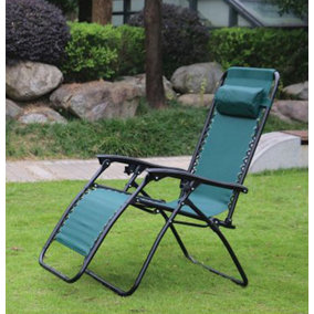 Green Zero Gravity Garden Reclining Chair Sun Lounger Recliner Outdoors Summer Patio