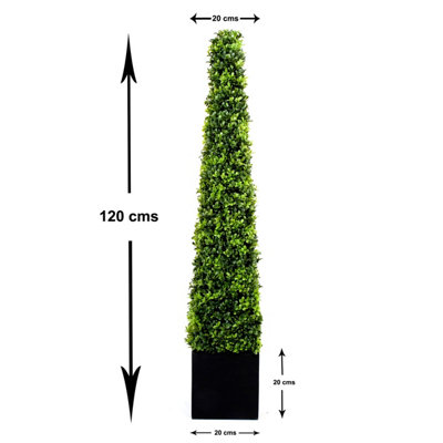 GreenBrokers 2 x Artificial Boxwood Pyramid Trees in Black Square Planter 120cm/4ft - 3