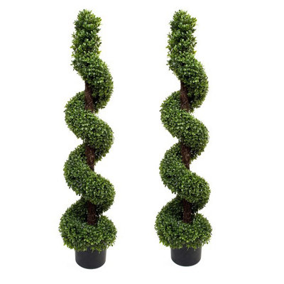 GreenBrokers 2 x Artificial Boxwood Spiral Trees 120cm/4ft