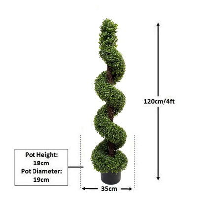 GreenBrokers 2 x Artificial Boxwood Spiral Trees 120cm/4ft - 3