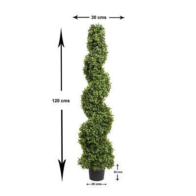 GreenBrokers 2 x Artificial Premium Spiral Boxwood Trees 120cm/4ft