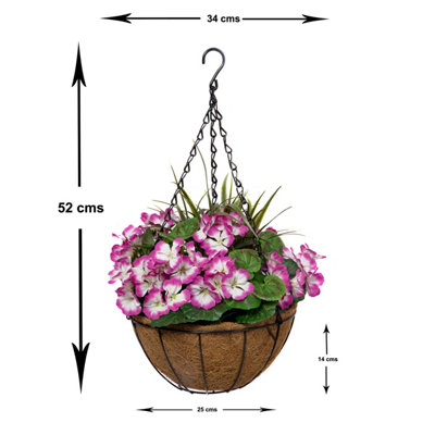 GreenBrokers 2 x Artificial Purple Geraniums Coir Hanging Baskets