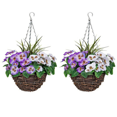 GreenBrokers Cestini da Appendere con Fiori di Colore Viola e Giallo