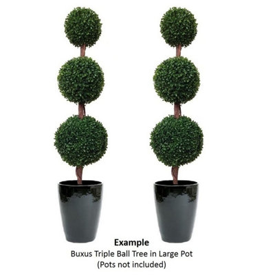 GreenBrokers 2 x Artificial Triple Ball Topiary Trees 120cm/4ft