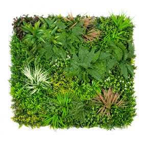 GreenBrokers Artificial Green Plant Wall Hedge with Mixed Green Pink Leaf Foliage-UV Stable (Pack of 1) (1m x 1m)