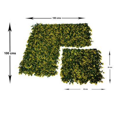 GreenBrokers Artificial Green Plant Wall Hedge with Yellow Leaf Foliage-UV Stable (Pack of 4) (1m x 1m)