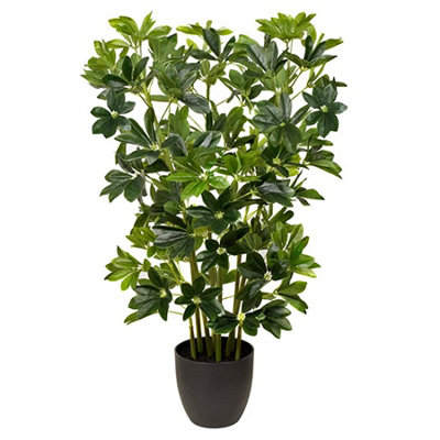 GreenBrokers Artificial Schefflera Umbrella Plant in Black Pot (95cm)