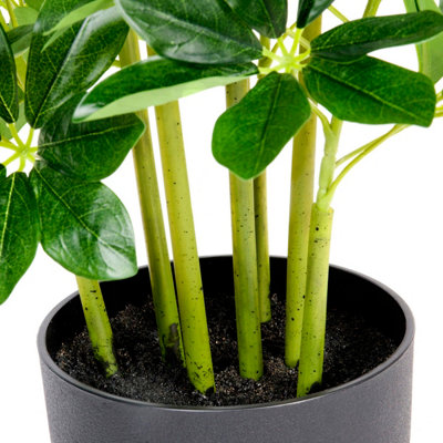 GreenBrokers Artificial Schefflera Umbrella Plant in Black Pot (95cm)