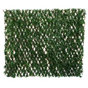 GreenBrokers Trellis Artificial Expanding Willow Fence with Green Leaf Foliage-UV Stable (1m x 2)