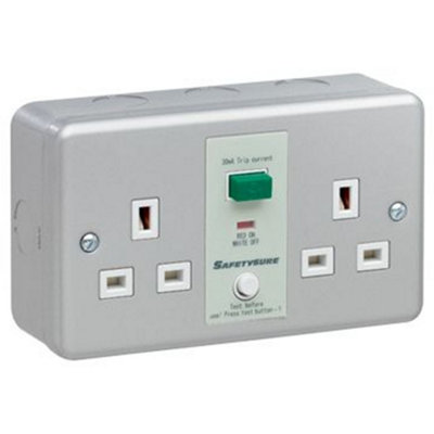 Greenbrook M22M SafetySure Passive / Latching RCD DP Metal Clad Socket 13A 2 Gang