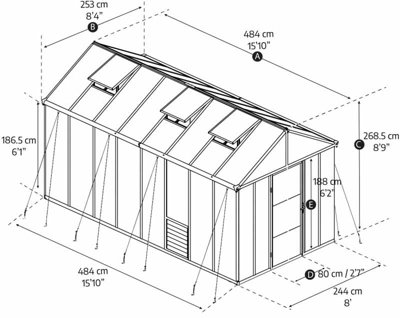Greenhouse Glory 8 x 16 - Polycarbonate - L484 x W253 x H268.5 cm - Grey - 4